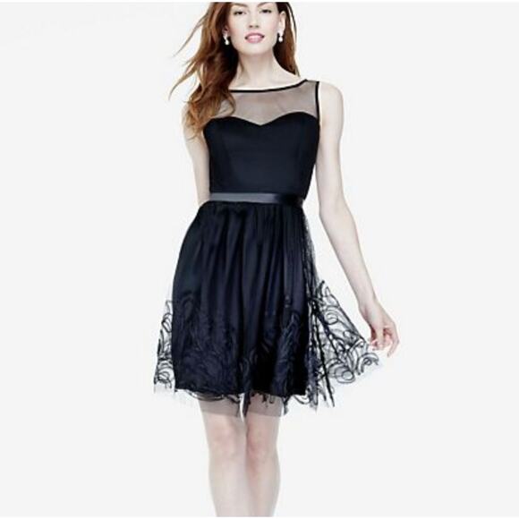 Eliza J Sleeveless Illusion Neckline Belted Cocktail Dress Navy Large - Picture 2 of 12